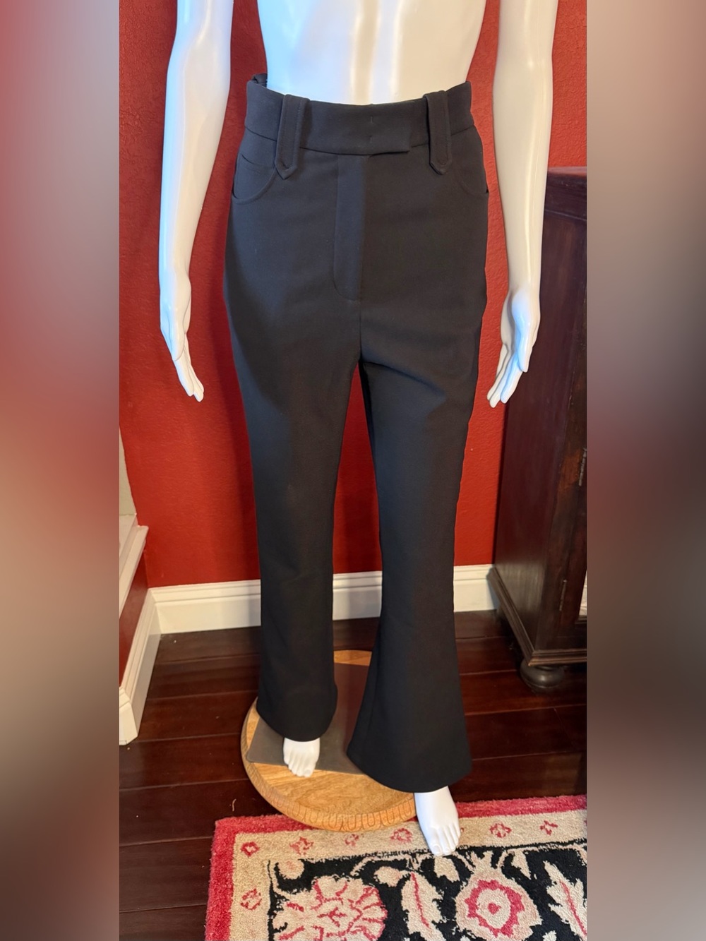 ANNAKIKI Fleece Lined Flared Pants Black High Rise Heavy Weight Size M US 6